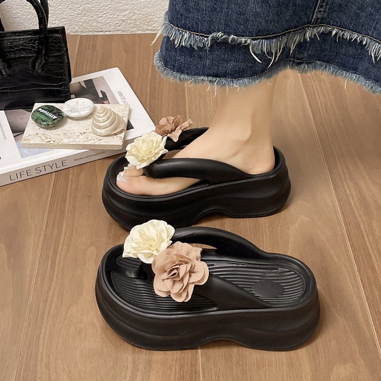 Women's 2025 summer new super soft platform flip-flops platform flower beach shoes flip-flops flip-flops for external wear