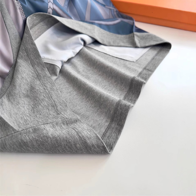 Nan You High-Quality Imitation Silk Combined With Pure Cotton Texture H Home Printed Pattern Round Neck Short Sleeved T-Shirt For Men