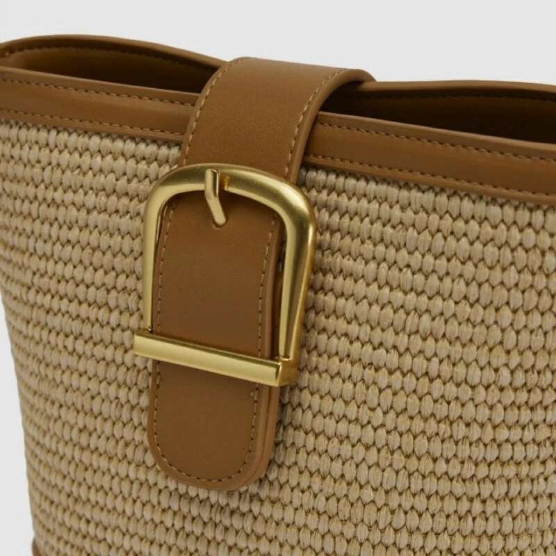 Trendy Women's Weave Bucket PU Leather Patchwork Design Handbag Summer Casual Sg Crossbody Beach Bag