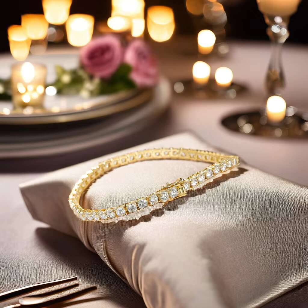 Romantic Trendy Customizable 14K 18K Gold Plated Copper Zircon Tennis Bracelet for Women Rhinestone Moissanite Fashion
