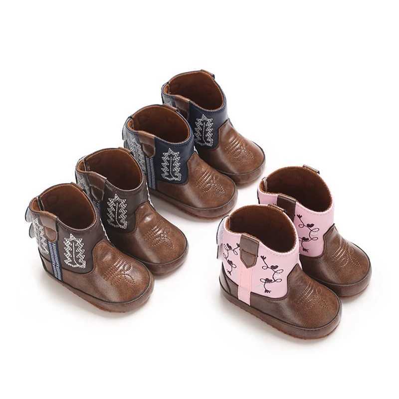 Winter autumn baby shoes Western denim midsole boots baby shoes girls PU printed soft sole non slip casual walking shoes X250409