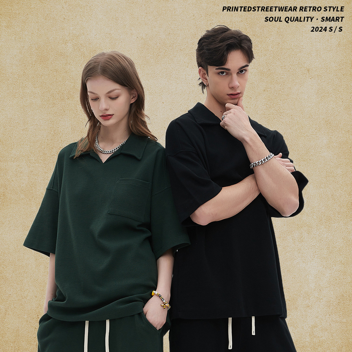 2025 New Breathable Waffle Short sleeved Oversized Street Trendy Men's T-shirt