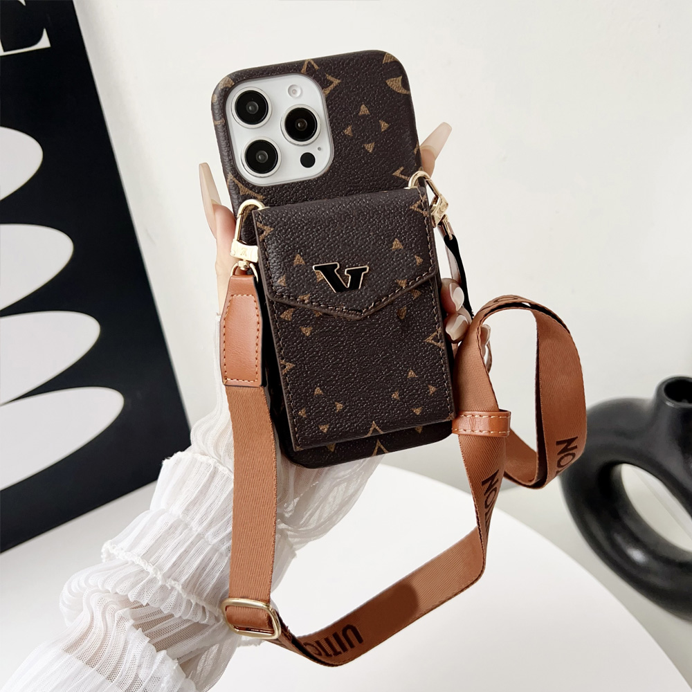 Designer Wallet Phone Case Luxury iPhone Case Leather Card Holder for Apple iPhone 17 16 15 Pro Max 14 13 12 Crossbody Mobile Cover Lanyard Cell Phone Cases