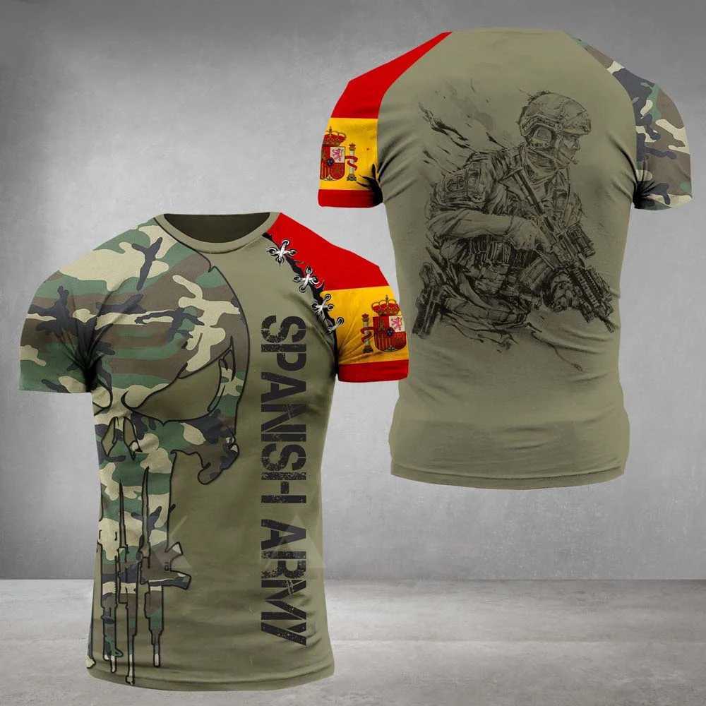 Spanish flag graphic mens T-shirt Army casual short sleeved T-shirt mens hunting T-shirt Spanish veteran top camouflage clothing XLXJ250409