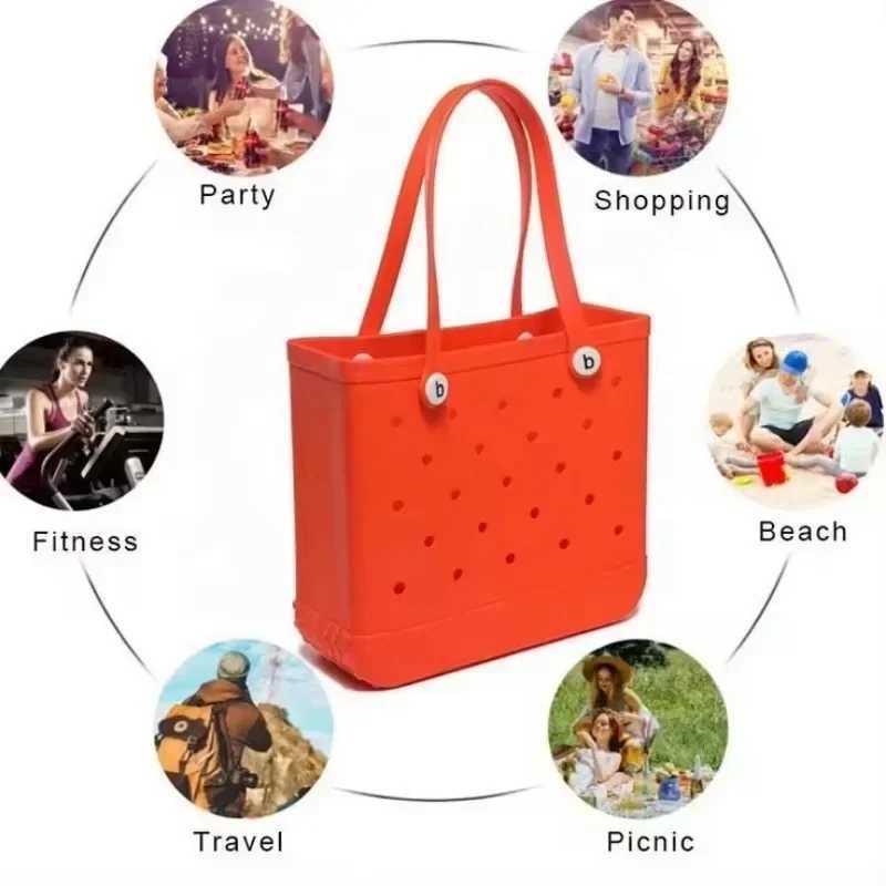 Big Eva Beach Handbag Fashion Mom Diaper Storage Basket Summer Rubber Handbag Solid Color Jelly Beach Bag Sundries OrganizerT250409