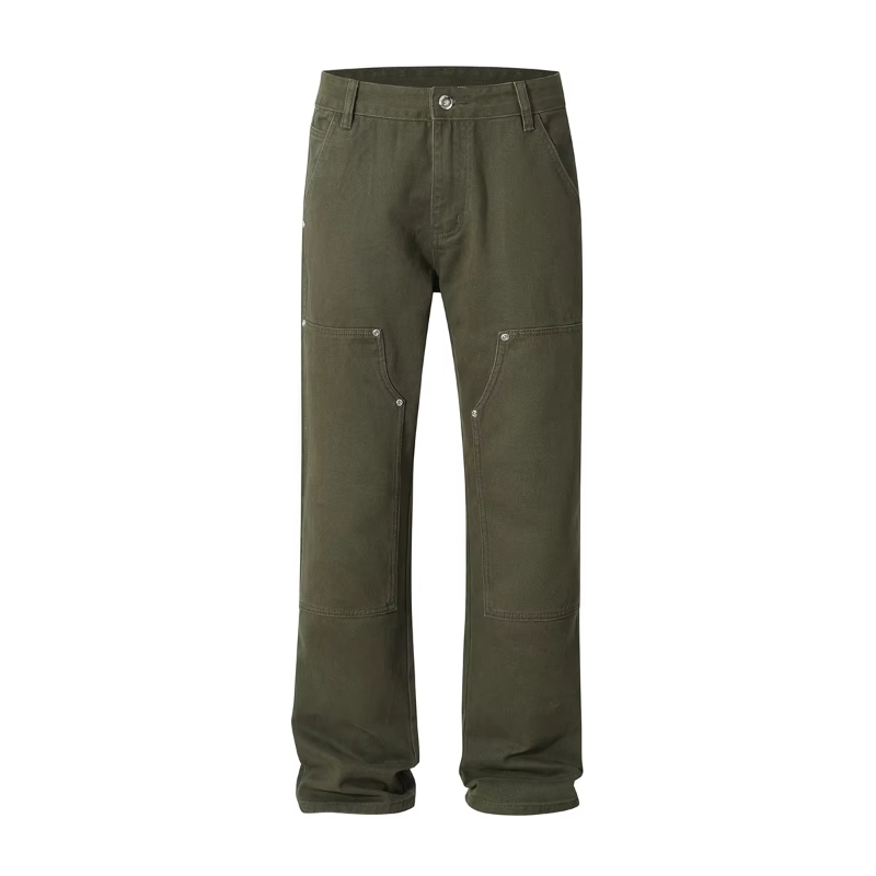 High Street Cleanfit Pockets Baggy Jeans Pants for Men Solid Color Vintage Loose Denim Trousers Straight Unisex Cargo Pants