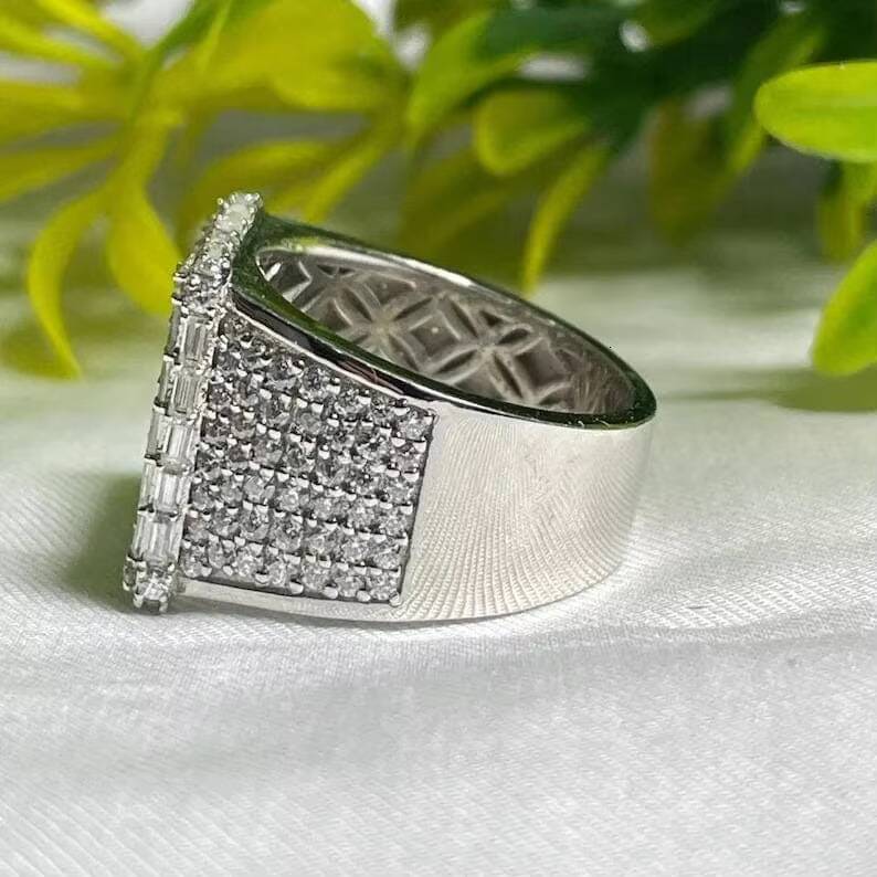 Hip Hop Iced Out Mens Ring 925 Silver Custom Made Round and Baguette VVS Moissanite Diamonds Ring For Rappers Hip Hop Ring