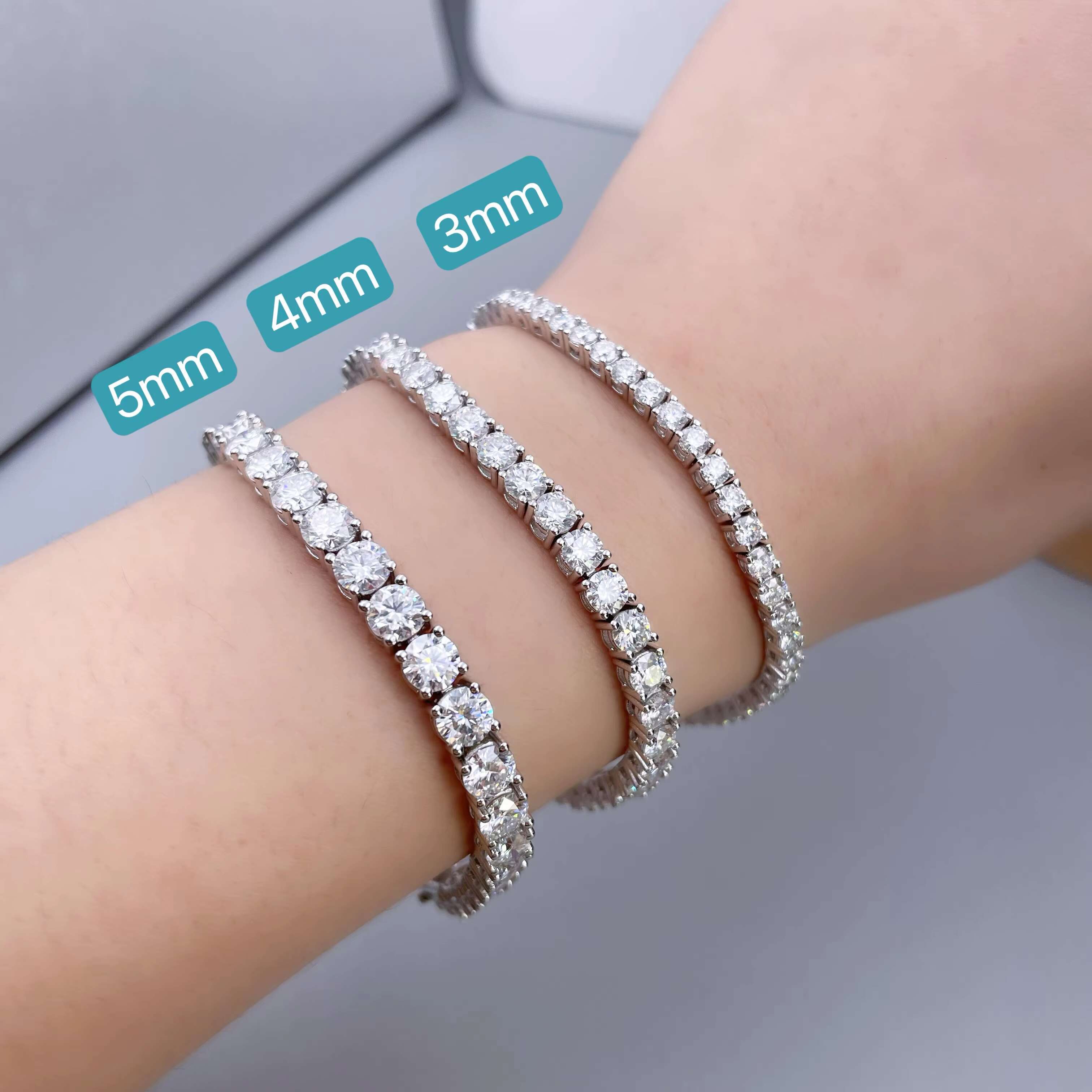 Free Shipping USA Warehouse Stock 3.0mm 4.0mm 5.0mm DEF VVS1 Round Moissanite S925 With White Gold Plated Tennis Bracelet