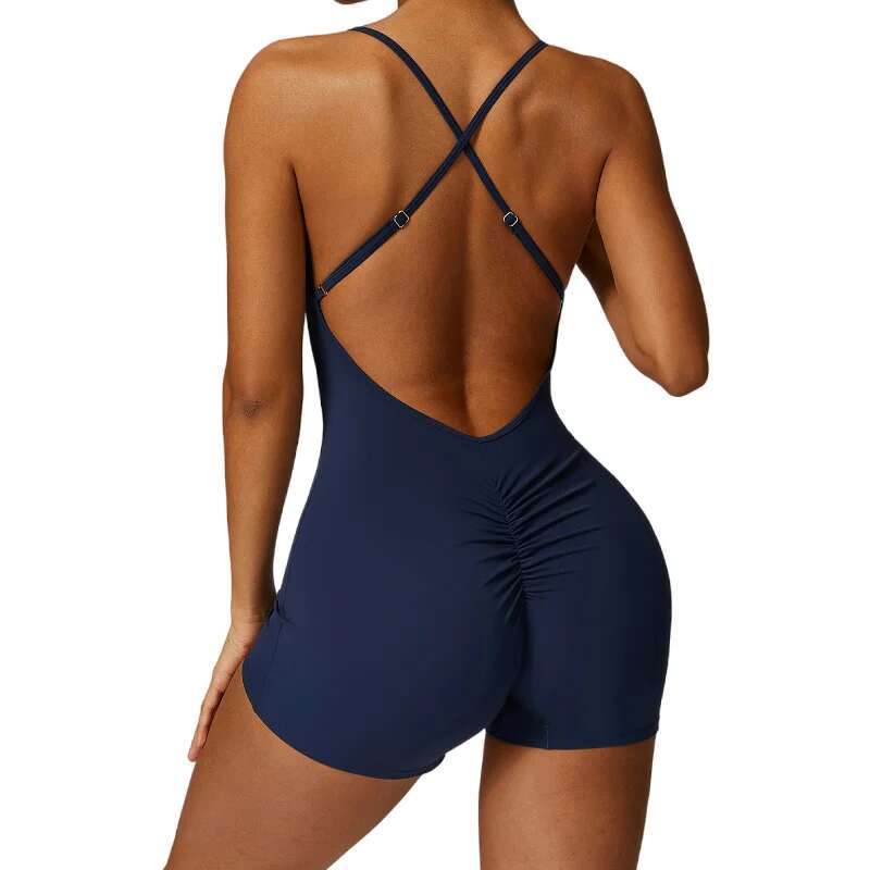 Cross Straps Sport Romper Overalls Activewear Yoga Shorts Jumpsuit Women GYM Scrunched Seam Butt Sports Playsuits