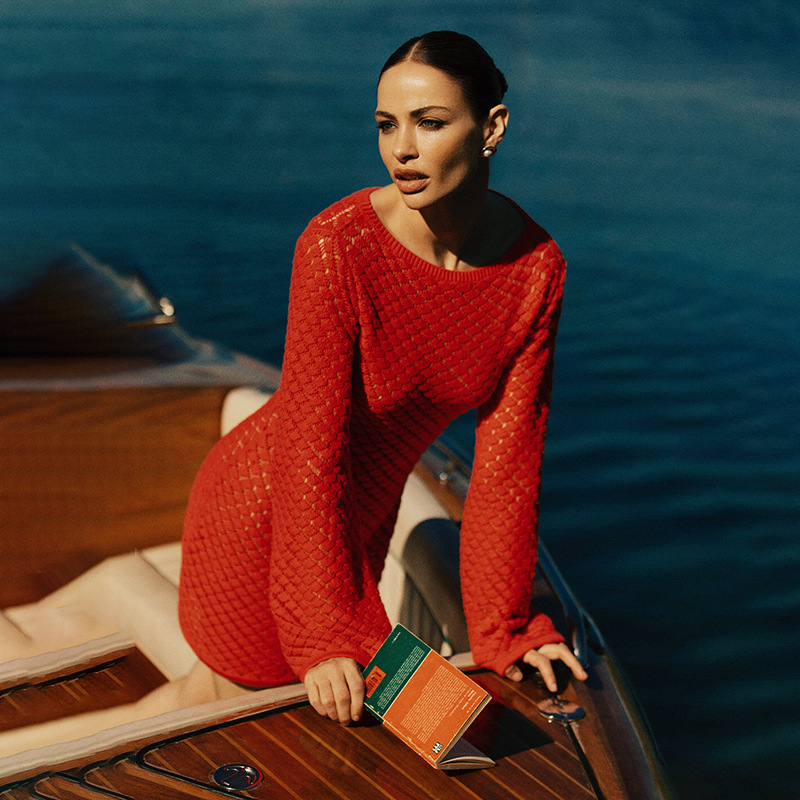 2025 New Spring/Summer Beach Skirt Womens Solid Color Sexy Knitted Beach Bikini Swimsuit Womens Dress