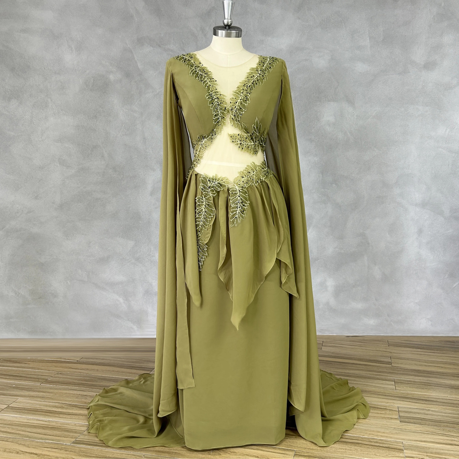 DIDEYTTAWL Real Pos Eras Tour Leaf Decal Vneck Cut Long Sleeve Ball Dress Aline Lace Back Evening 250409