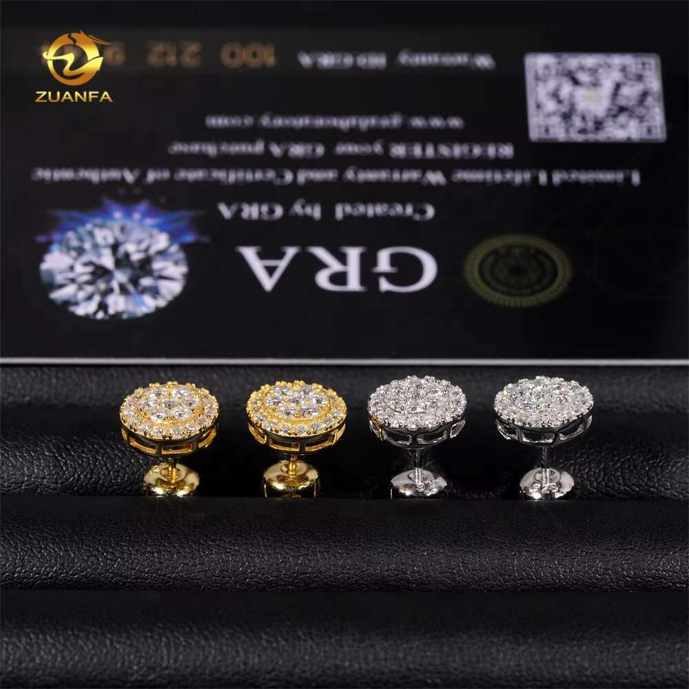 Ready to Ship Fashion Diamond Stud 925 Sterling Silver Hip Hop White Gold Moissanite Earrings