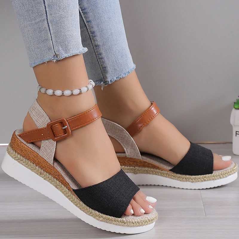 New Arrival Womens Peep Toe Wedge High Heels Sandals 2025 Summer Shoes Womens Low Platform Sandals Non Slip Hemp High Heels T250409