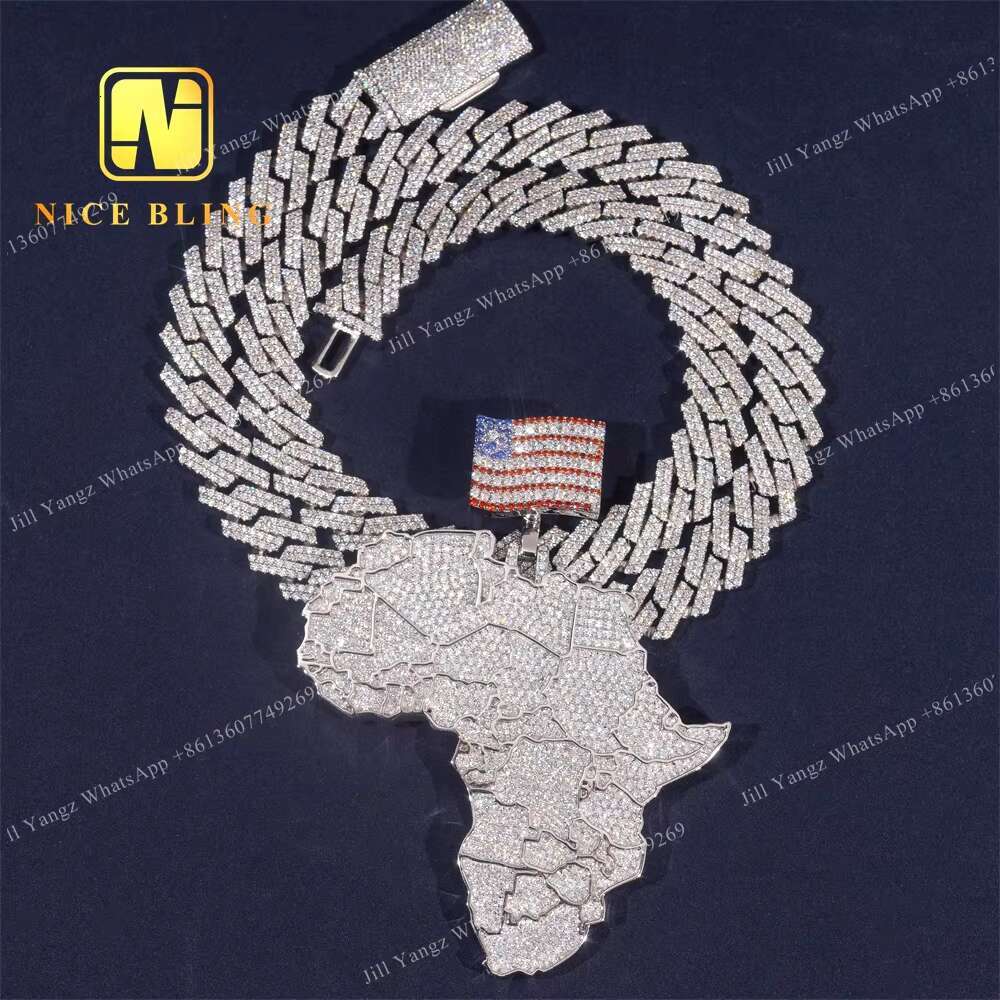 Fine Jewelry Moissanite African Map Pendant 925 Hip Hop Rapper Iced Out Pendant Moissanite Pendant