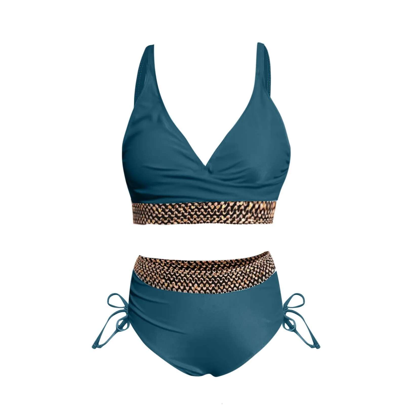 Dongdumaoyi Woman Swimsuits V Neck Tummy Control Women Bikini Set Removable Padding High Waist Bathing Suit For Vacation S Clothing