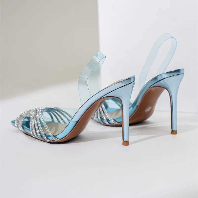 New Arrival Brand 10cm slim high heels womens sandals fashion transparent PVC rhinestone suspender gladiator sandals summer party promotion shoes T250
