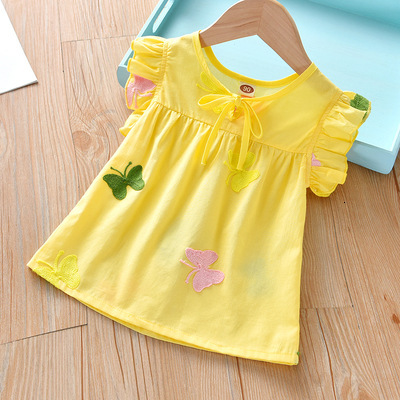 Ddmyshoesvip Girls Summer Clothes T Shirt Made Of Small And Medium Sized Cotton New Korean Style Embroidered Top Cool Doll Shirt
