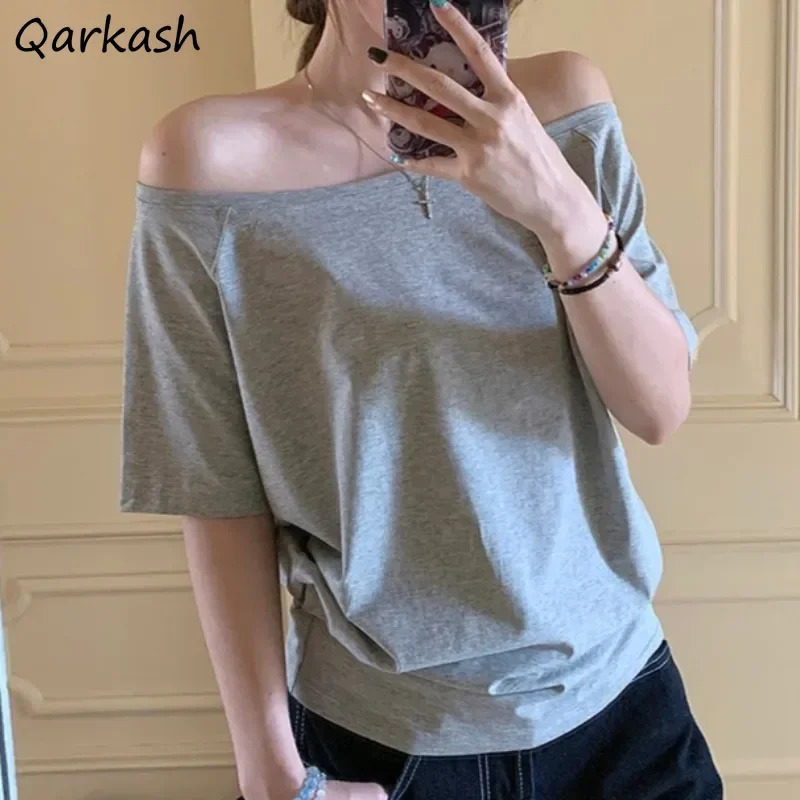 T-shirts Women Solid Simple Summer Casual Cleanfit Short Sleeve All-match Young Girls Streetwear Y2k Top Aesthetic Clothes Ins 250409