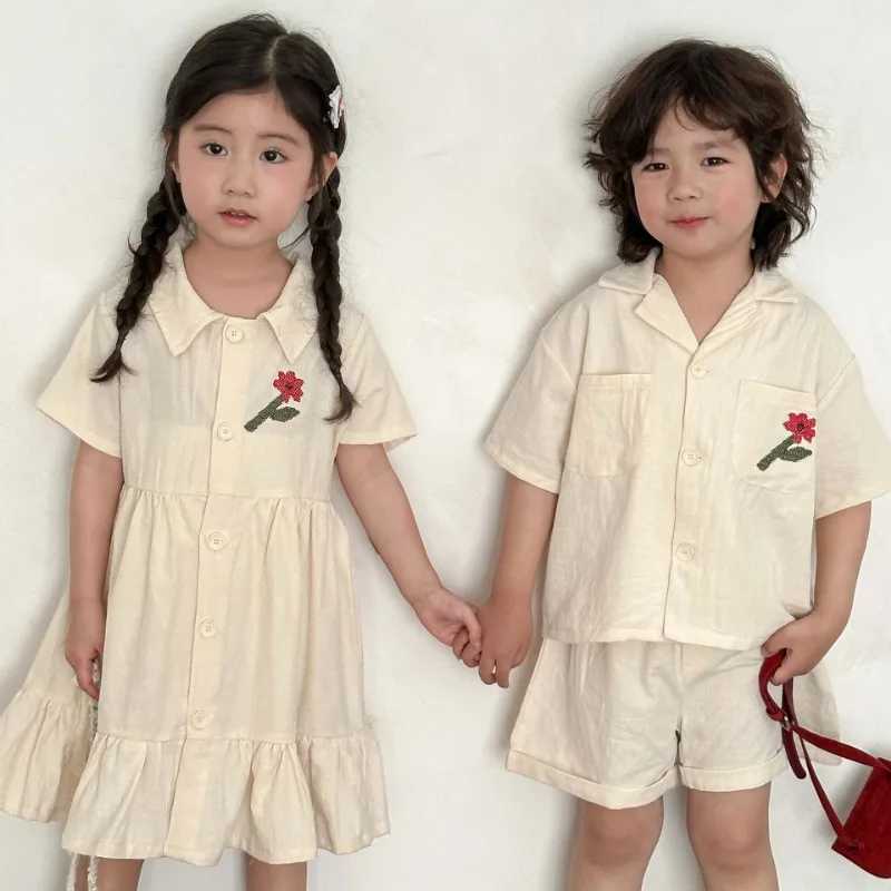 Summer Childrens Casual Suit Boys Polo Short Sleeve Shirt+Shorts Girls Single Bra Brothers and sisters Clothing H50327 S2548