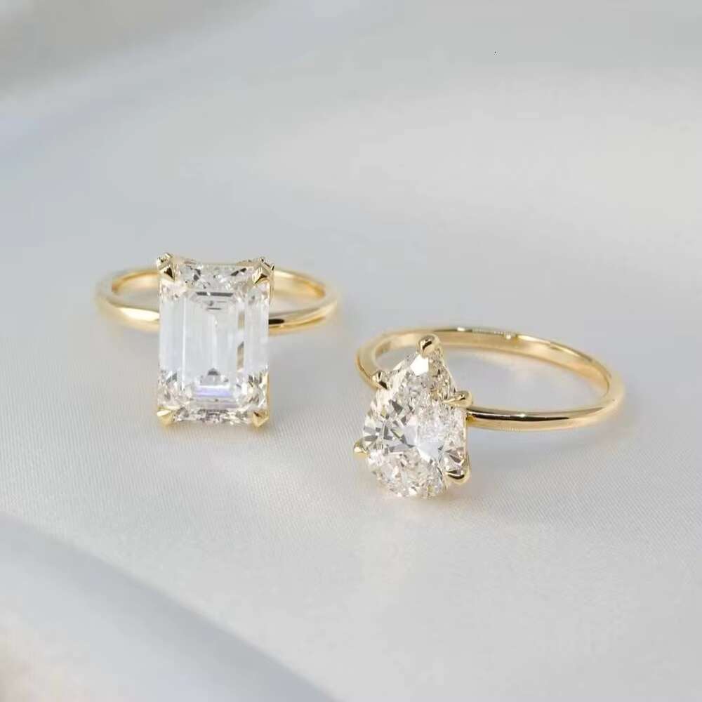 Yu Ying Customized Solitaire 2CT Pear Drop Moissanite Wedding Ring Fine Jewelry Fashion Women Engagement Rings