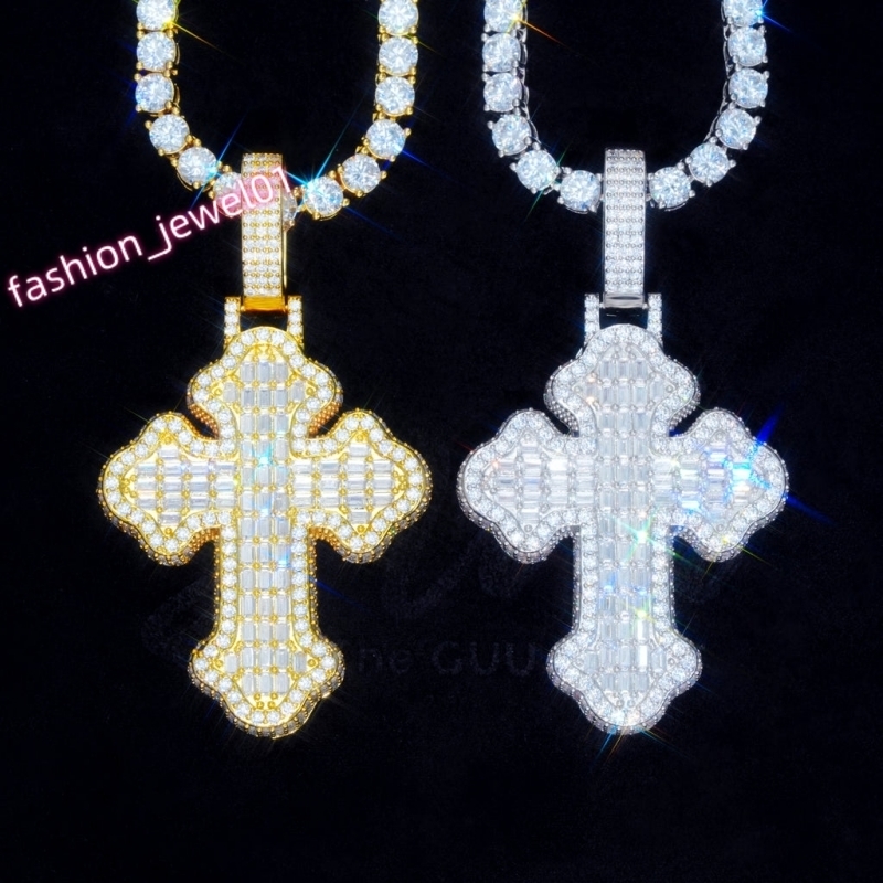 Bundled Platinum Cross Tennis Chain Rectangular Cross Necklace