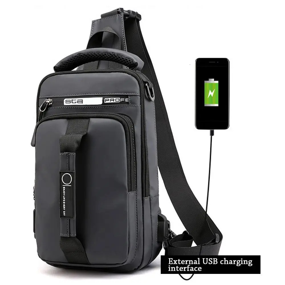 Anti theft box shoulder bag mens sling cross body messenger backpack USB port 250408