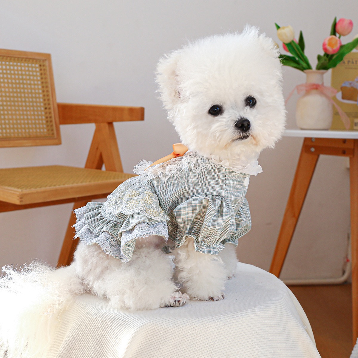 Fancy Dog Dress , Embroidered Dog Wedding Dress, Bow Puppy Clothes for Small pet Girl Multi-Layer Lace Cat Outfit