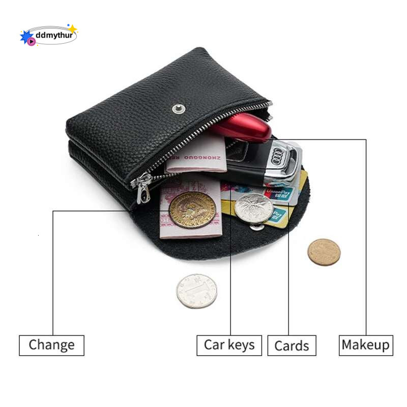 Genuine Leather Short Coin Wallets Card Holder Bag Case Portable Retro Cowhide Small Money Purse For Men Women Earphone Pouch ddmythur