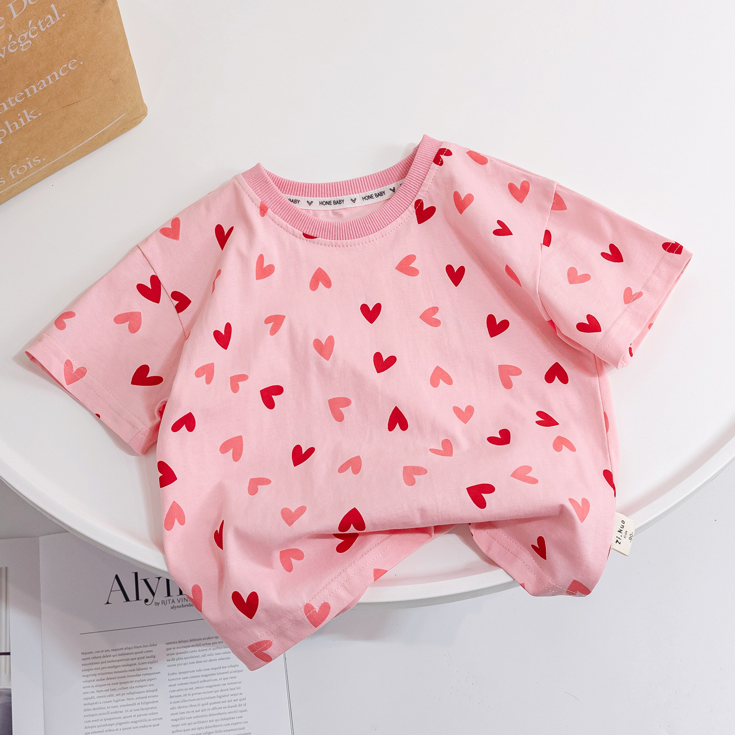 Ddmyshoesvip New Summer Korean Version Children S Clothing For Girls Full Of Printed Love Pure Cotton Loose Casual Short Sleeved Top T Shirt Trendy