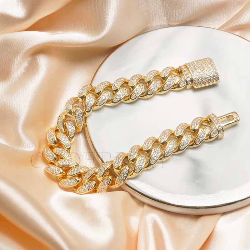 Hip hop Sier Necklace 2 Rows 12mm Silica Iced Cuban Chain