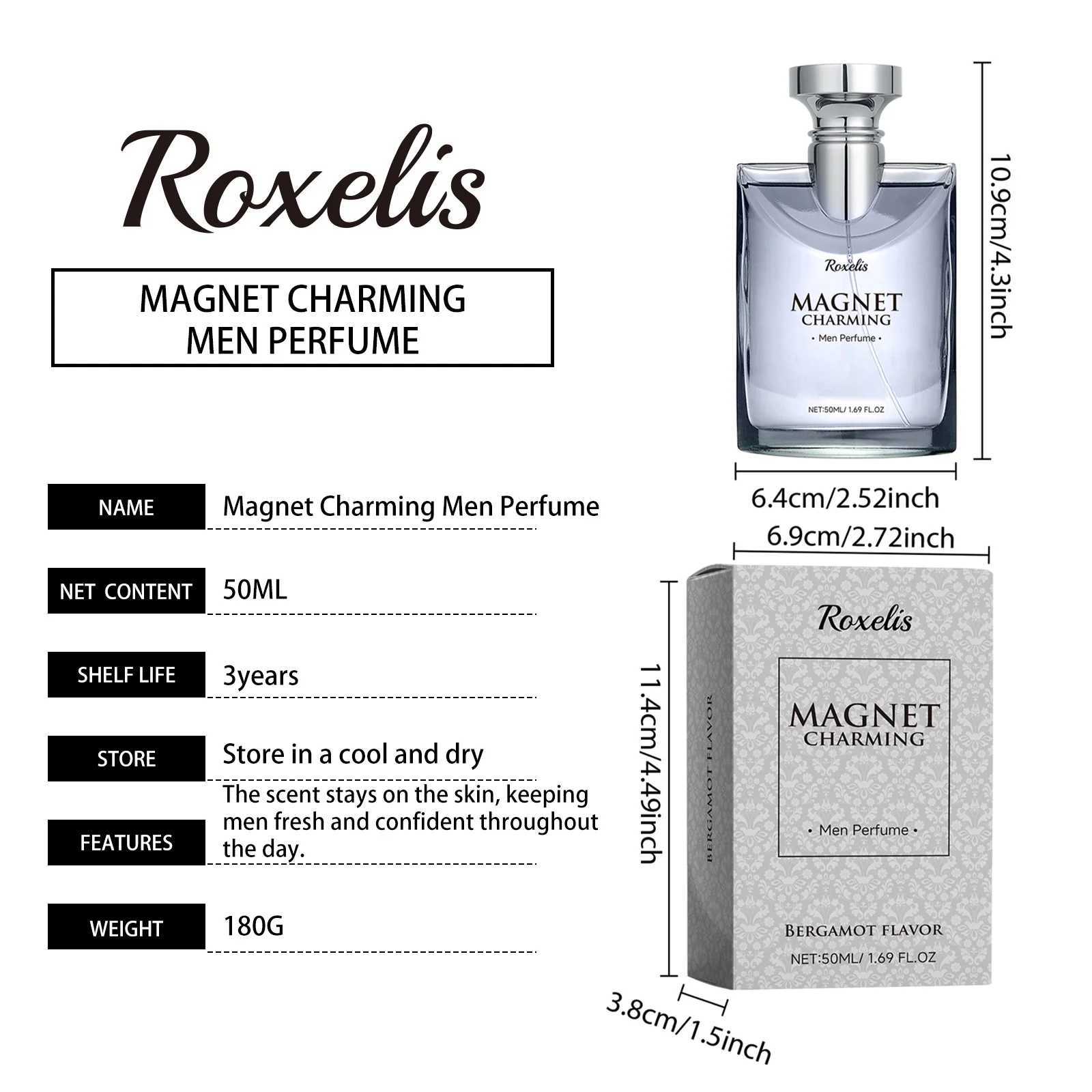 Roxelis 50ml magnetic charm mens perfume spray tea perfume bergamot fragrance natural fresh flirting pheromone gentleman perfumeXJ250409