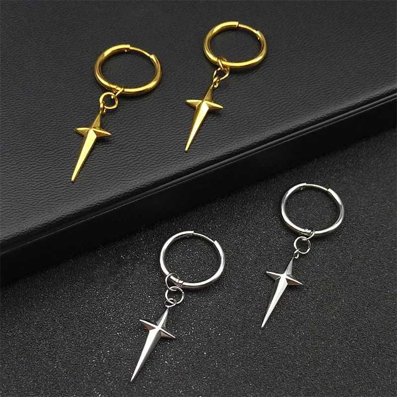 Stainless Steel Y2K Star Cross Hoop Earring for Women Gold Color Hip Hop Cool Girl Dangle Earring Jewelry Gift EZZZ795-6 Z250408
