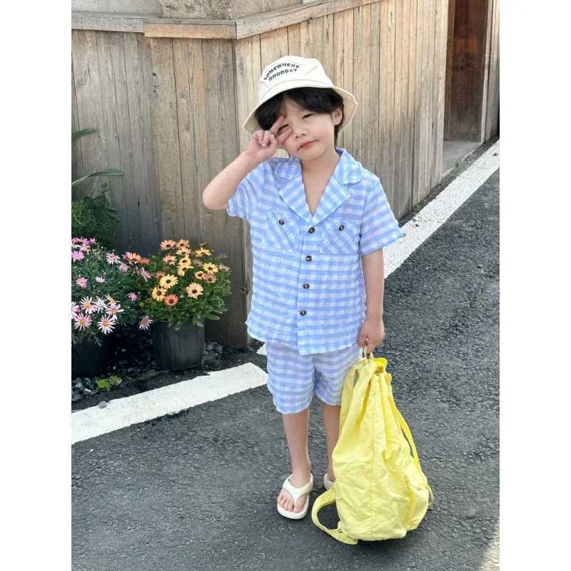 Children Girls Boys Matching Set Summer Plaid Casual Brother Set/sisters Short Sleeve Dress Brother sisters Clothing H86036 S2548