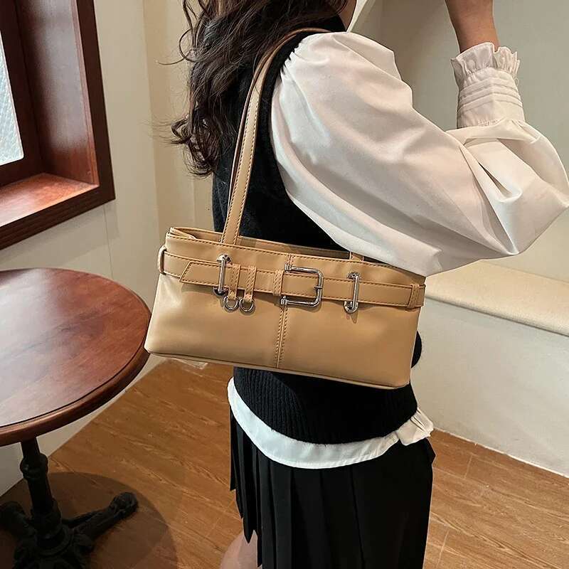 LEFTSIDE Small PU Leather Solid Color Underarm Bags For Women 2024 Y2k Ladies Shoulder Females Handbags And Purses Tote Bag