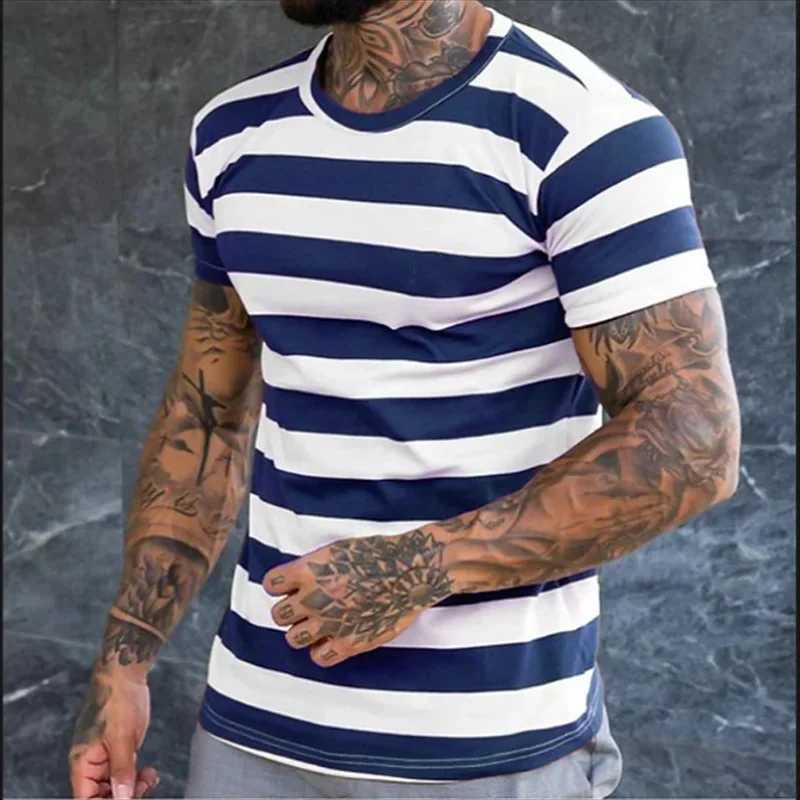 Stripe graphic mens T-shirt color block 3D printed T-shirt summer casual O-neck top loose sports short sleeved street T-shirtXJ250409