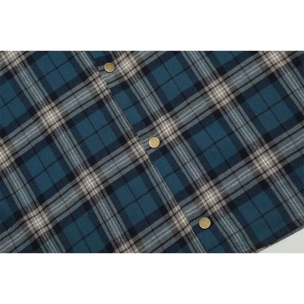 Plaid Patchwork Mens High Street Autumn Loose Lapel Spliced Single Breasted Long Sleeve Shirts Men