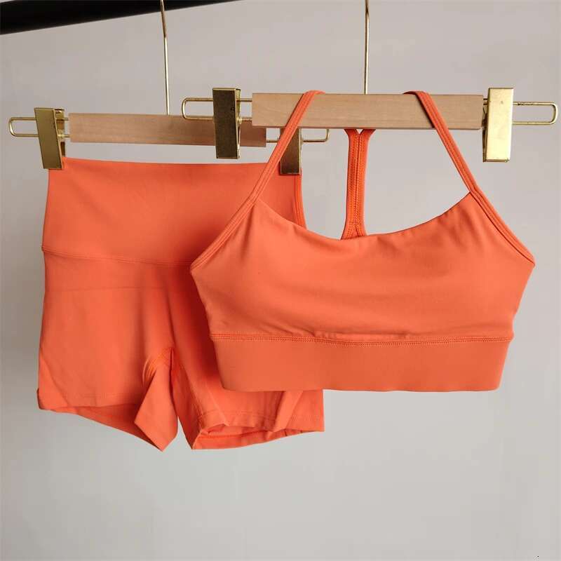 Solid Color Yoga Clothing Shorts Leggings Bra 2-Piece Set Women Gym Suit Sportswear Pilates High Waist Fiess Wear Breathable