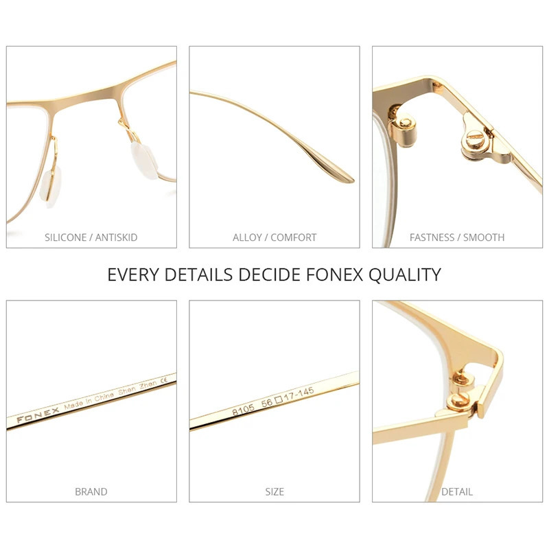 FONEX Alloy Glasses Frame Men Full-Rim Frames High-end Quality Square Eyeglasses Ultralight-Weight Korean Japanese Eyewear 8105 250407