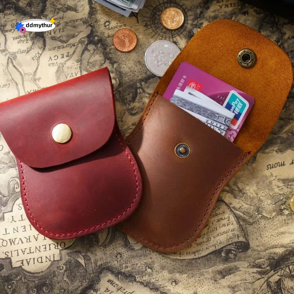 Handmade Cowhide Leather Coin Wallet Unisex Small Vintage Purse Portable Hasp Money Bag Credit Card Holder Key Storage Pouch ddmythur