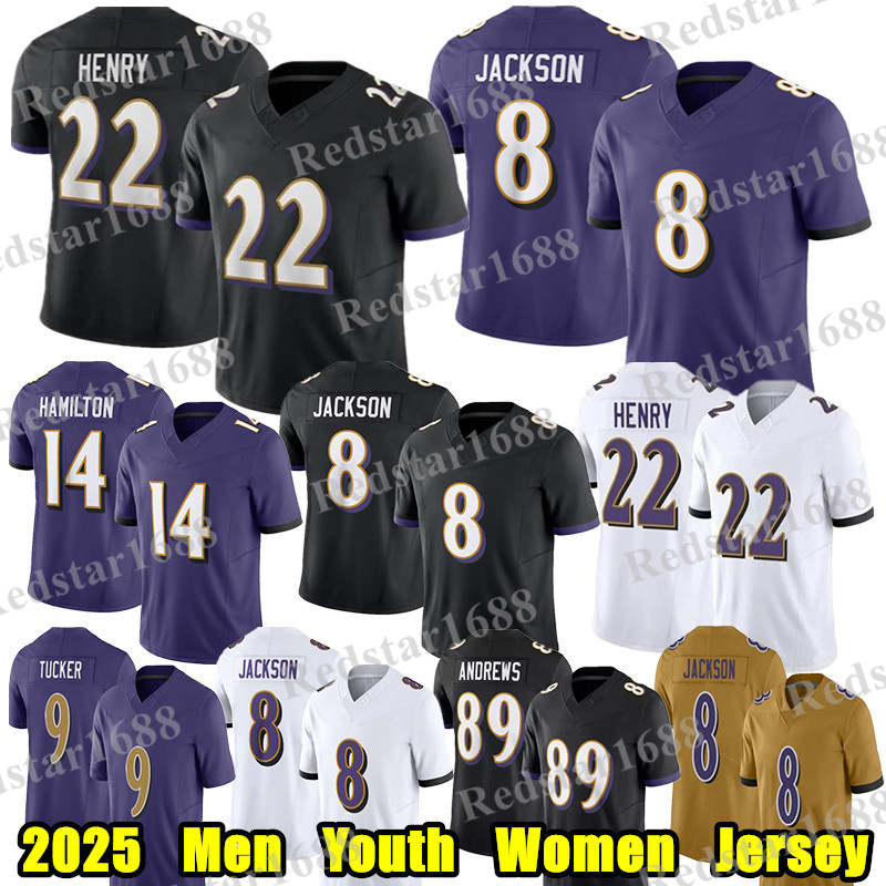 #8 Lamar Jackson Football Jersey #22 Derrick Henry DeAndre Hopkins Zay Flowers Mark Andrews Kyle Hamilton Odafe Oweh Reed Lewis Jaire Alexander Malaki Starks jerseys