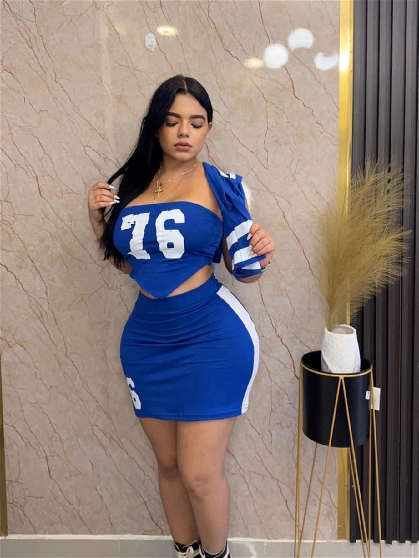 2025S Designer Women Set Spring Summer New S Clothing Personalized Printed Strapless Shawl With Exposed Navel Top Hip Hing Short Skirt Set For Women