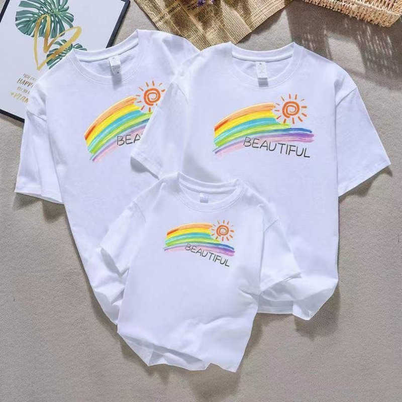 Family of three summer clothes mens and womens short sleeved T-shirts womens clothing western-style siblings clothing half sleeved tops big kids S2548