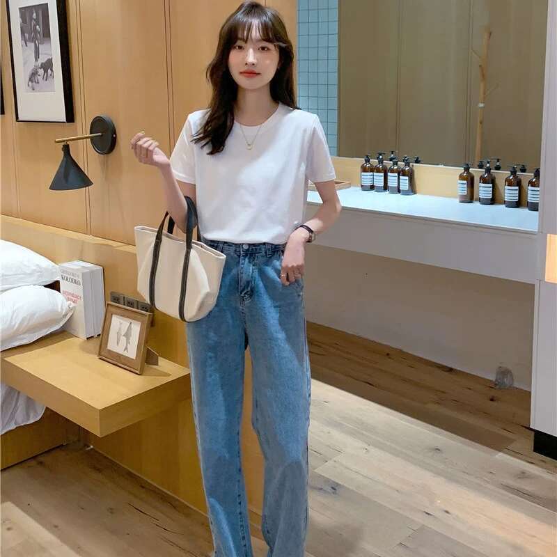 Solid Women Short Sleeve T Shirt Cotton O Neck Loose Black White Basic Thin Tops Fashion Haruku Casual Outer Wear T-Shirts