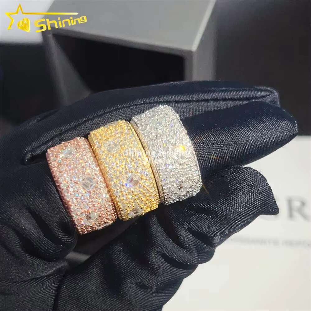 Pass Diamond Tester Hip Hop Fully Iced Out 925 Sterling Silver Mens Moissanite Eternity Ring