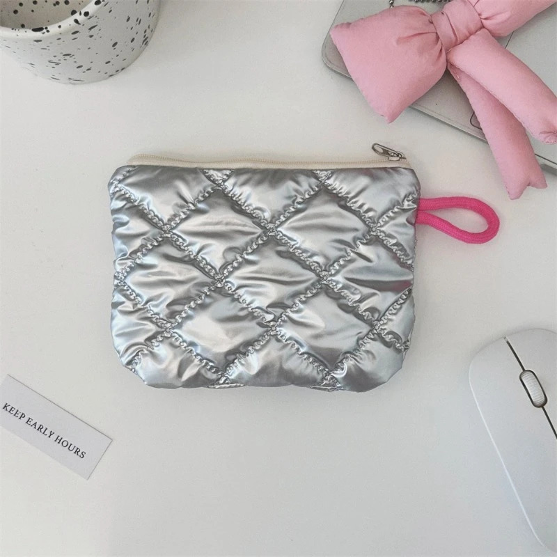 Silver Bow Pattern Coin Wallet Womens Earphones Key Organizer Zipper Bag Makeup 250408