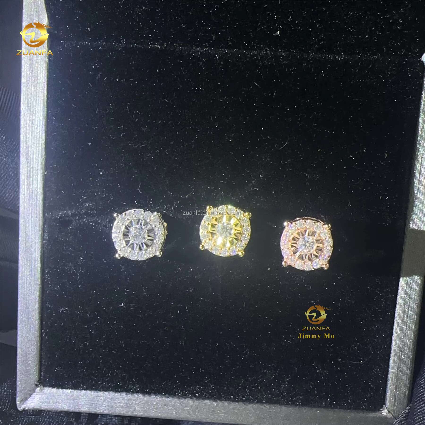 New Arrivals Cute Shining Diamond Cut Style Hip Hop White Gold Plated S925 Flawless Moissanite Diamond Screw Back Stud Earrings