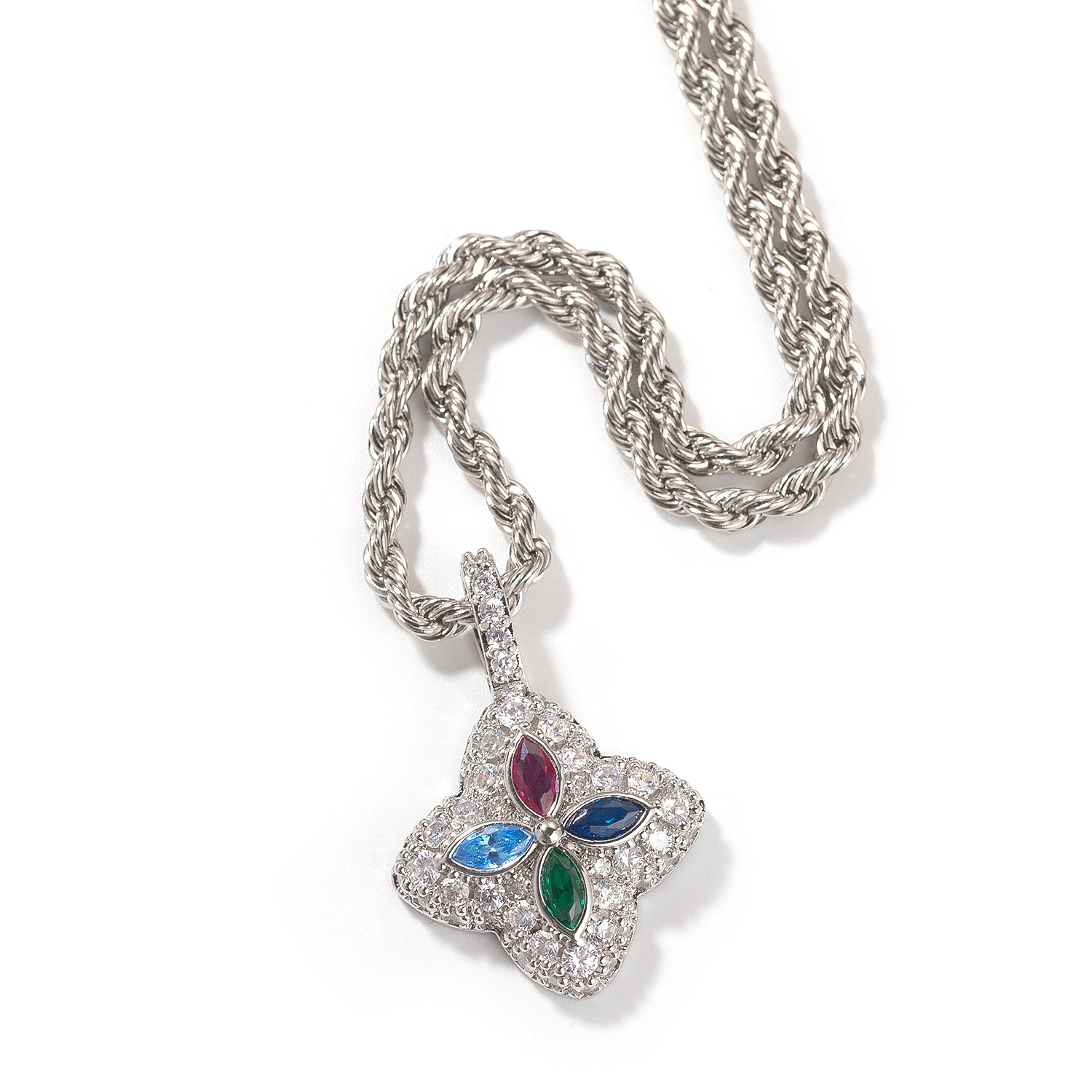 Hip Hop Colorful Cross Flower Pendant Necklace 5A Zircon Men Women Love Couple Jewelry