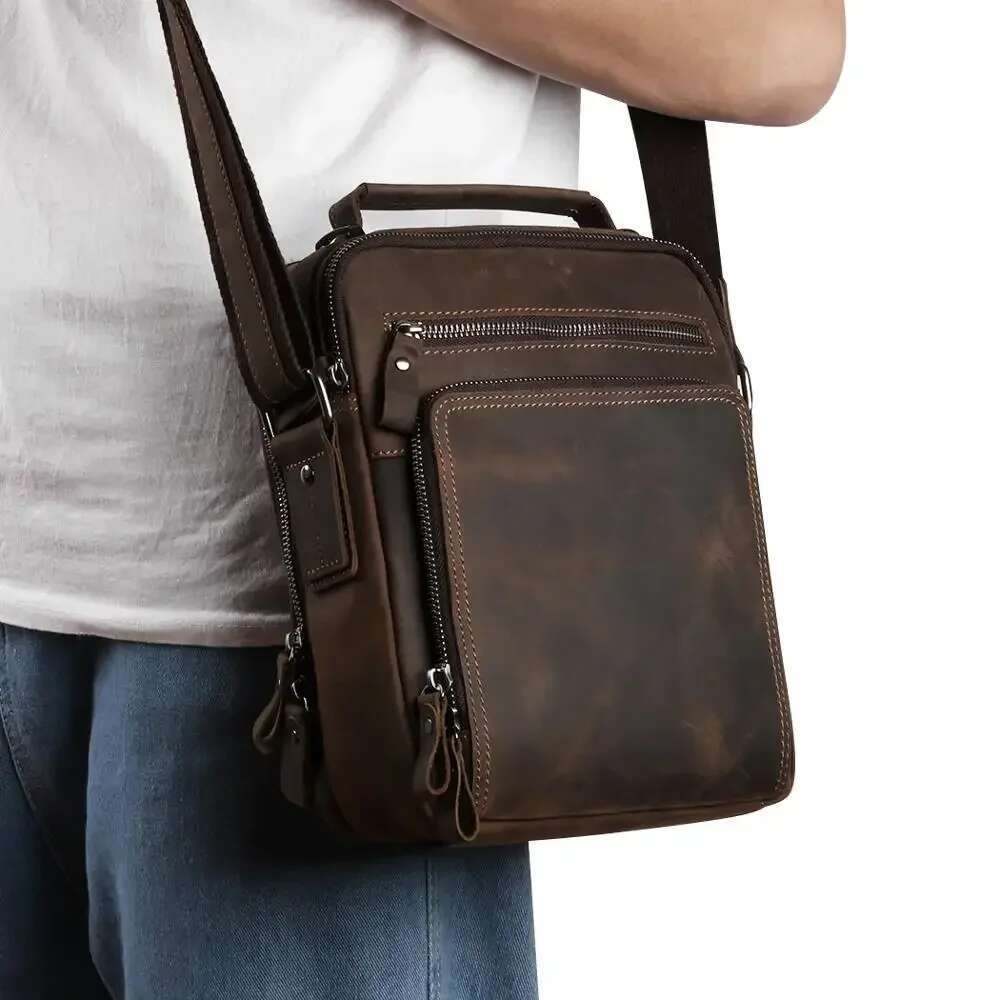 Genuine Leather For Men Vintage Handbags Small Flap Men's Shoulder Casual Office Messenger Bags Crossbody Bag