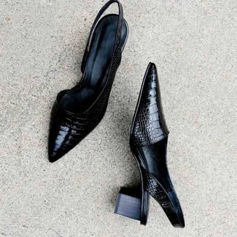 New Arrival Womens Pointed Toe High Heels Medium Thick High Heels Elastic Back Sandals Summer New FAshion Womens Shoes Large T250409