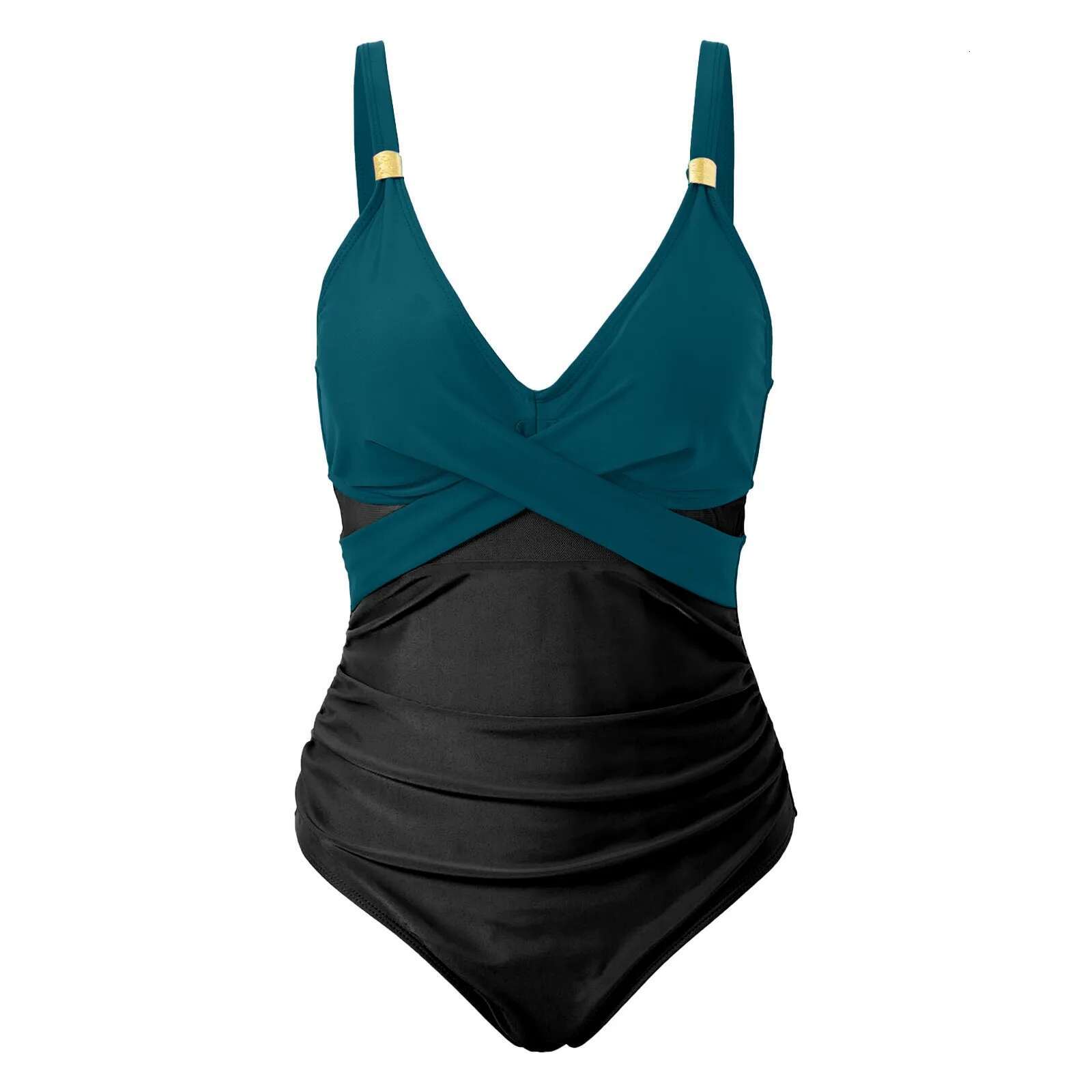 Dongdumaoyi One Piece Swimsuit For Women Sexy Sling Deep V Neck Sleeveless Mesh Splicing Monokini Tummy Control Full Coverage Swimwear